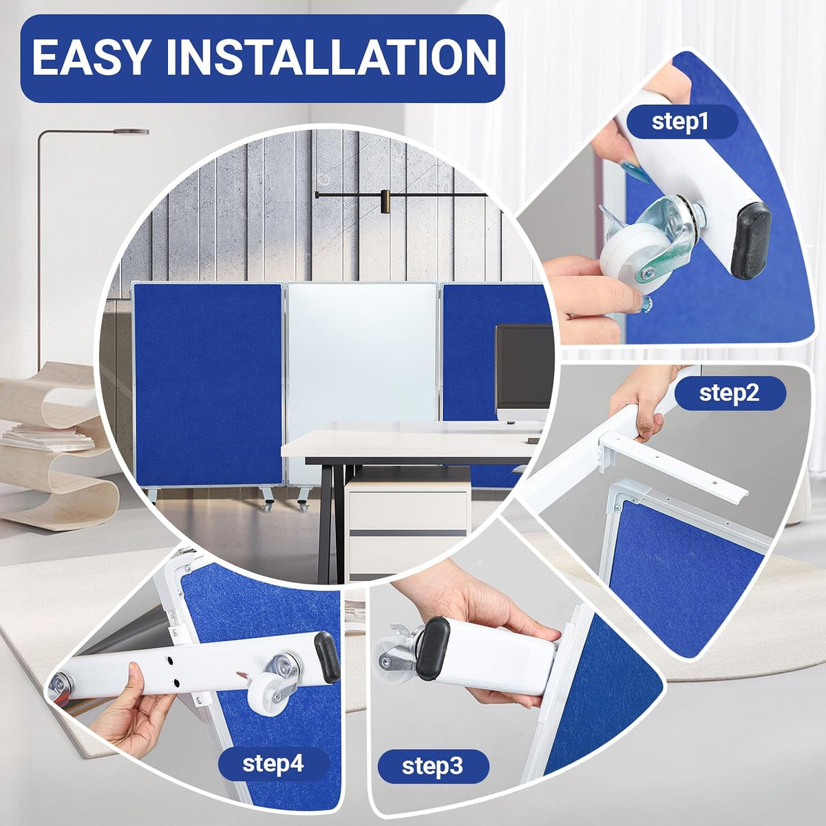 AmazingSpark 3 Panel Classroom Dividers for Room Separation, Blue White