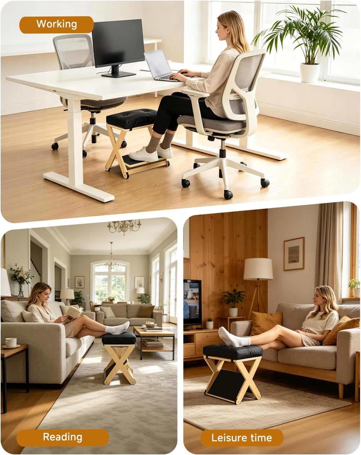 Adjustable Height Foot Rest Under Desk at Work, Solid Wood 4 Step Footrest