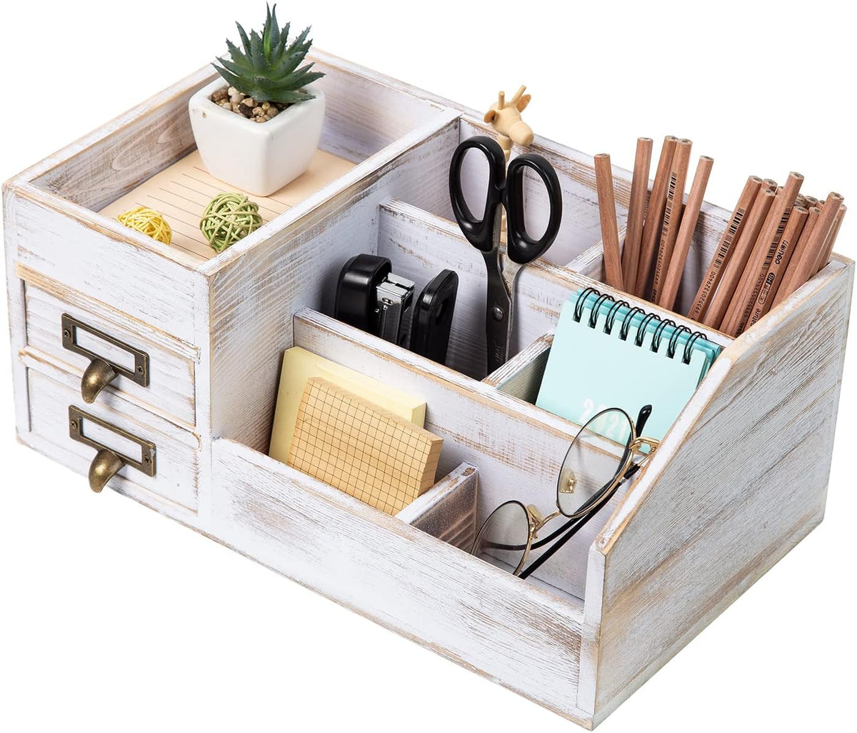 Distressed Rustic Wooden Office Desktop Organizer Shelf Tabletop Home Organiz...