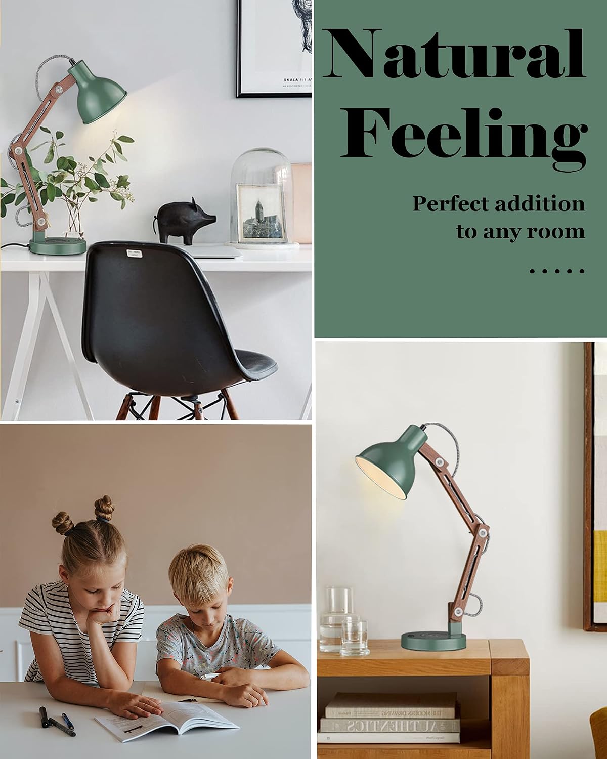 ELYONA LED Desk Lamp with Wireless Charger, Sapele Wood Reading Light with US...