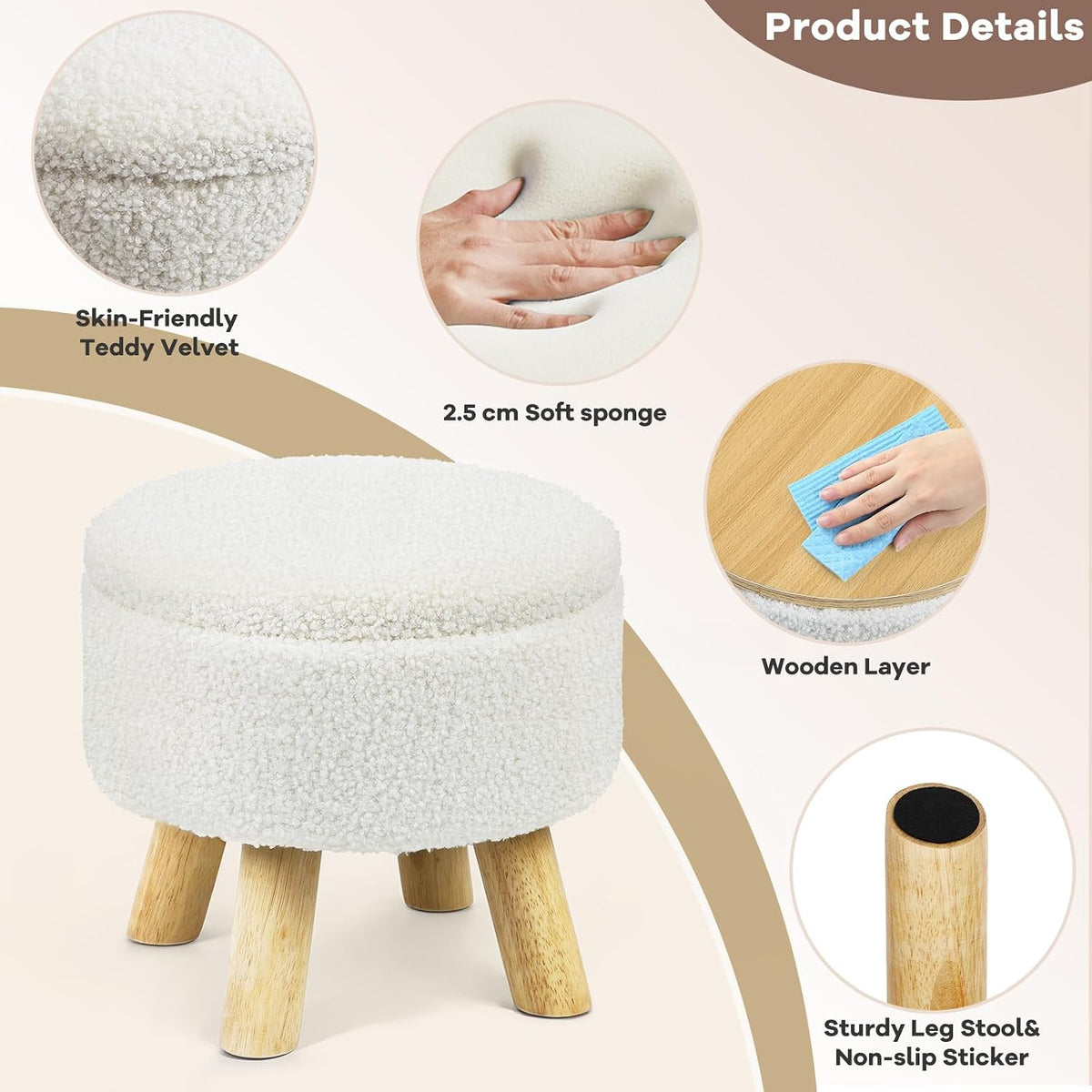 OGEMXU Ottoman Foot Stool, Small Ottoman with Storage,Round Storage Ottoman w...