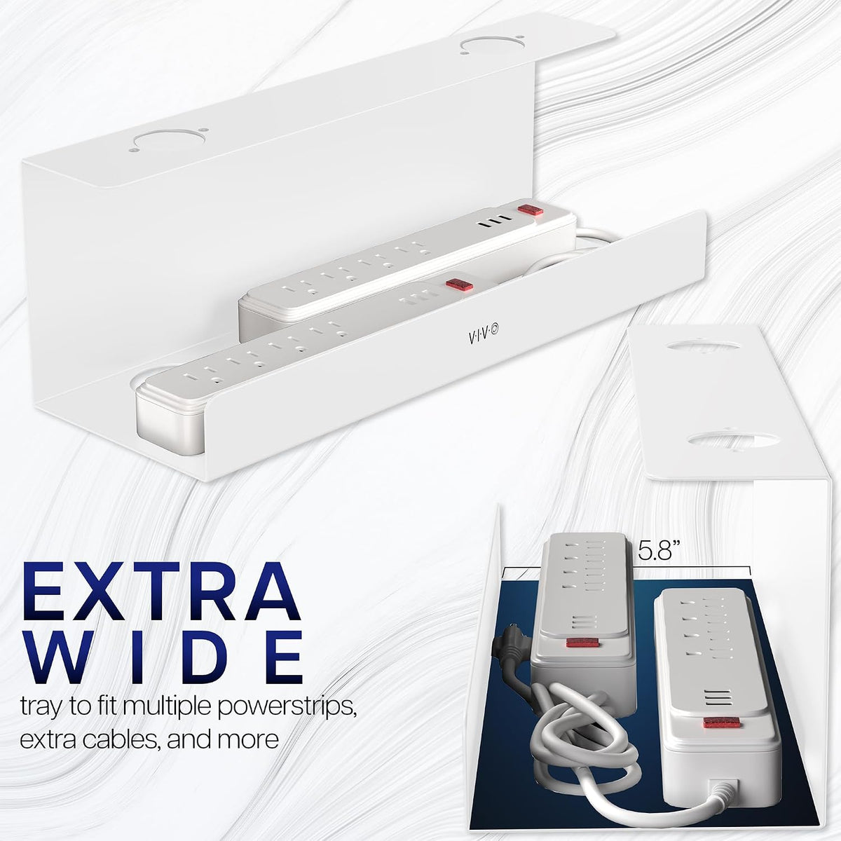 VIVO 2 Pack White 17 inch Extra Deep Cable Management Tray, DESK-AC16-2CW