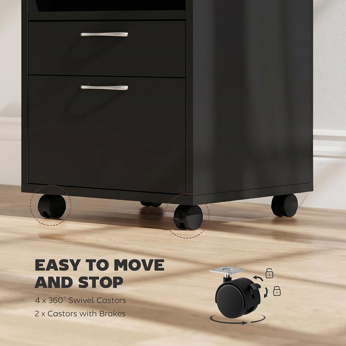 HOMCOM Mobile Storage Cabinet Organizer, Bathroom Drawer Cabinet, Black