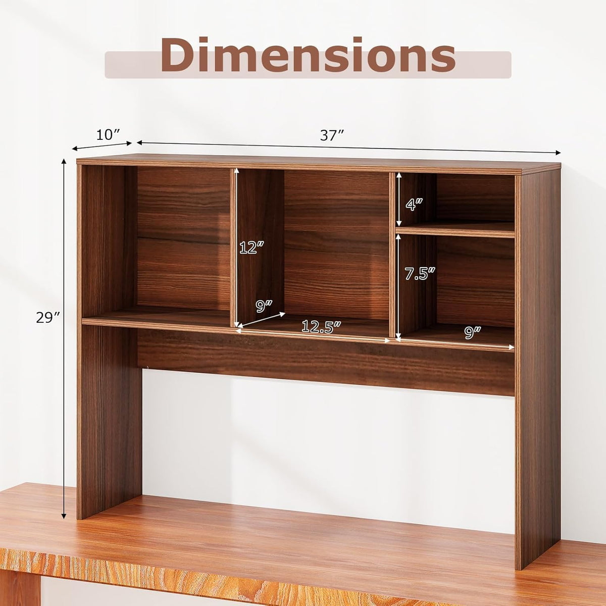 Desktop Bookshelf, 3-Tier Wood Countertop Bookcase w/ 5 Cubbies