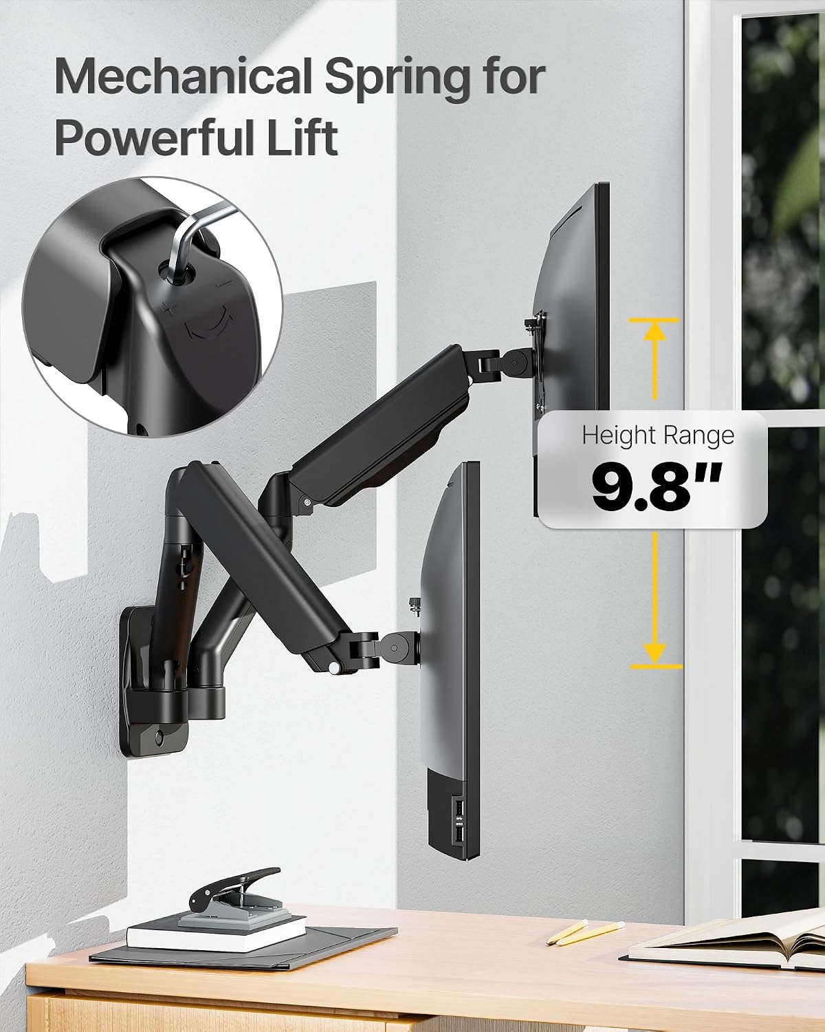 monTEK Dual Monitor Wall Mount, Full Motion Spring Arm for 17-32" Screen