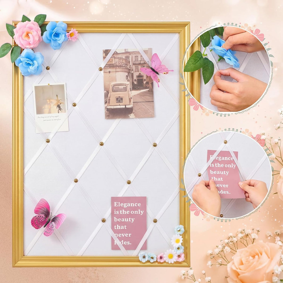 DoubleFill White Bulletin Board 21"×27" Linen Fabric Decorative Boa...