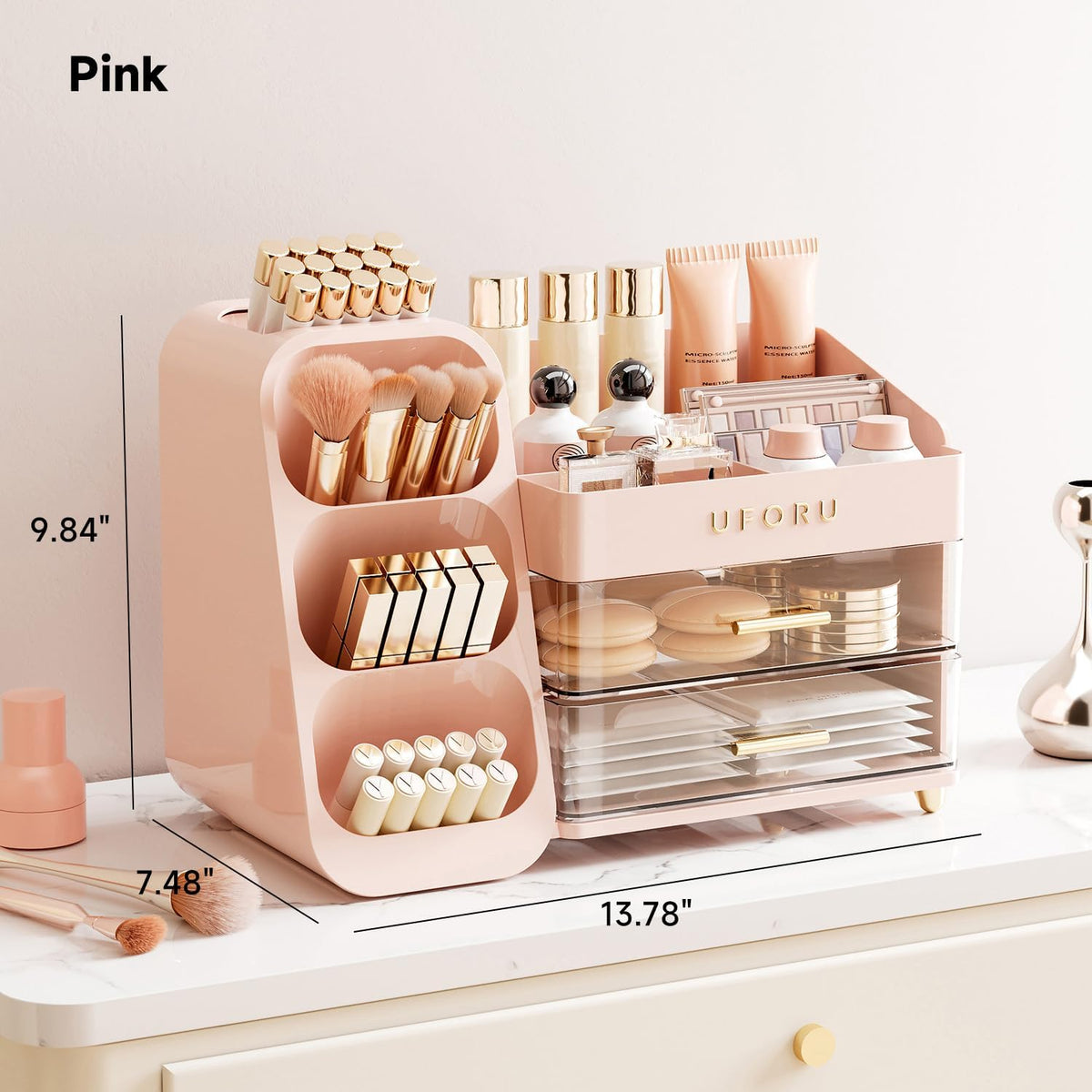UFORU Makeup Organizer Countertop with Brush Holder for Vanity Bathroom