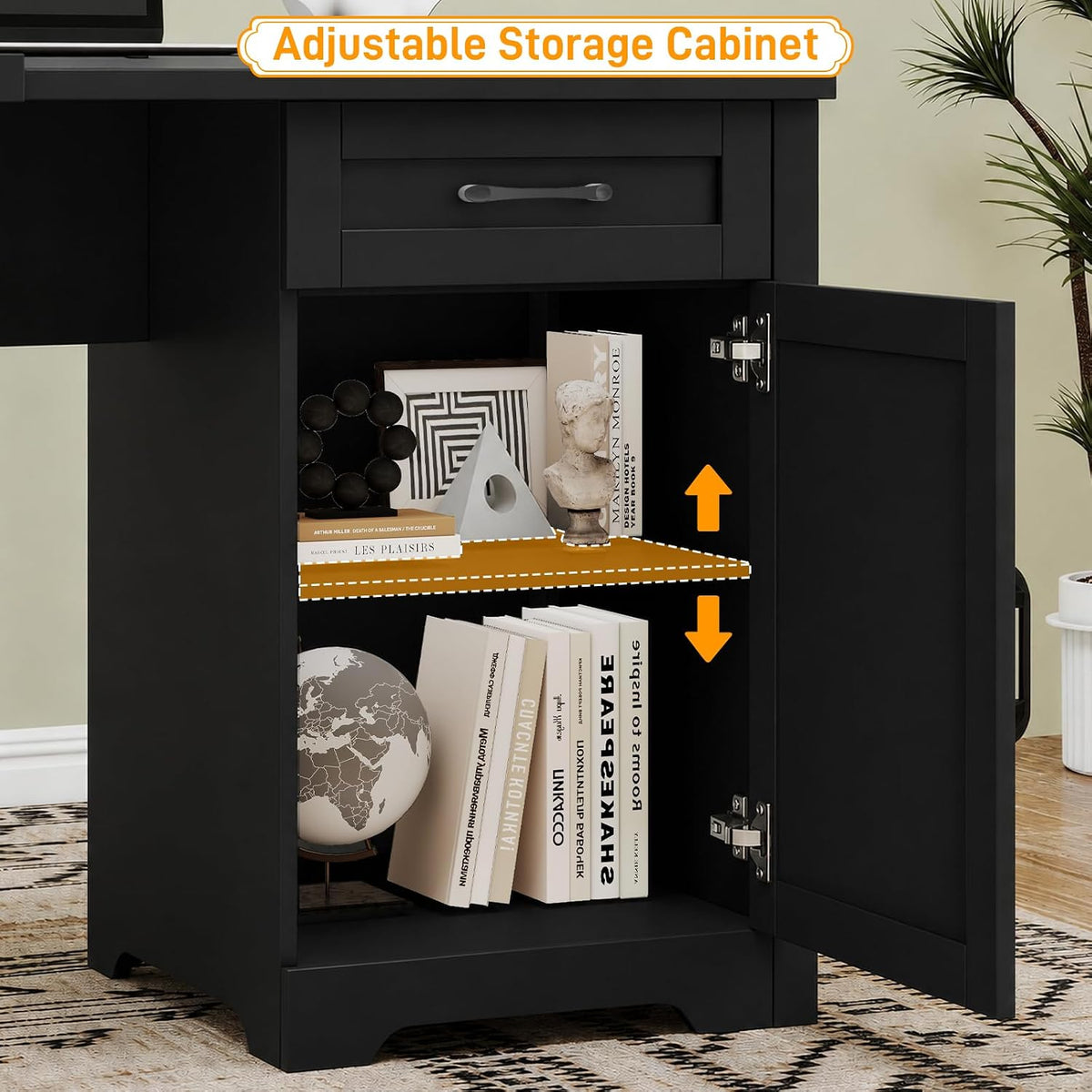 Vabches 59” Farmhouse L Shaped Executive Desk with File Drawer, Black