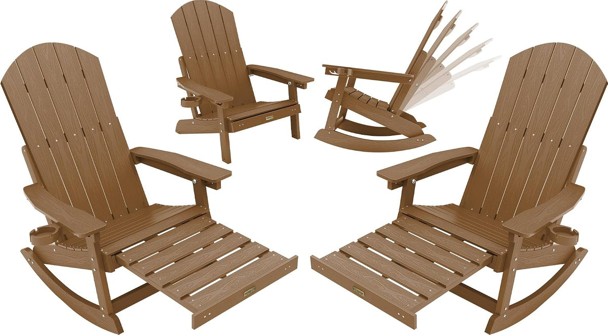 YEFU Adirondack Rocking Chairs Set of 2, with Footrest, 5-Level Adjustable