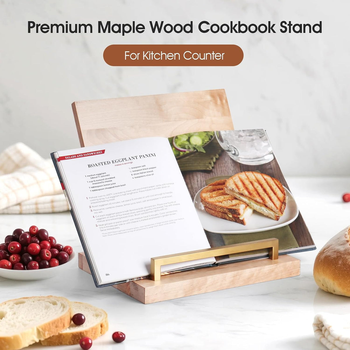 Wooden Recipe Book Holder& Kitchen Serving Tray for Kitchen Counter Decor