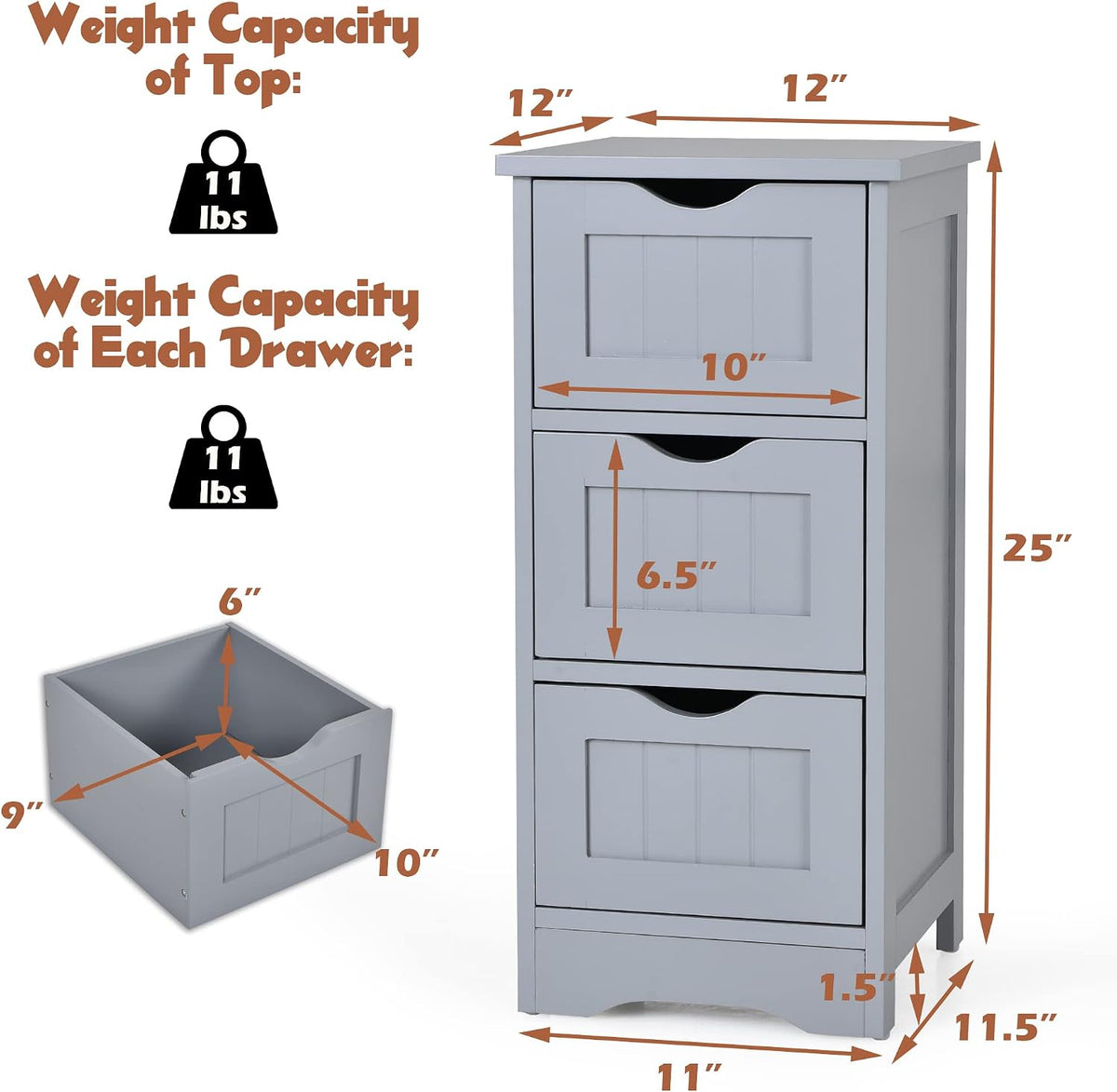 LOKO Bathroom Floor Cabinet, Modern Storage Cabinet (Grey)