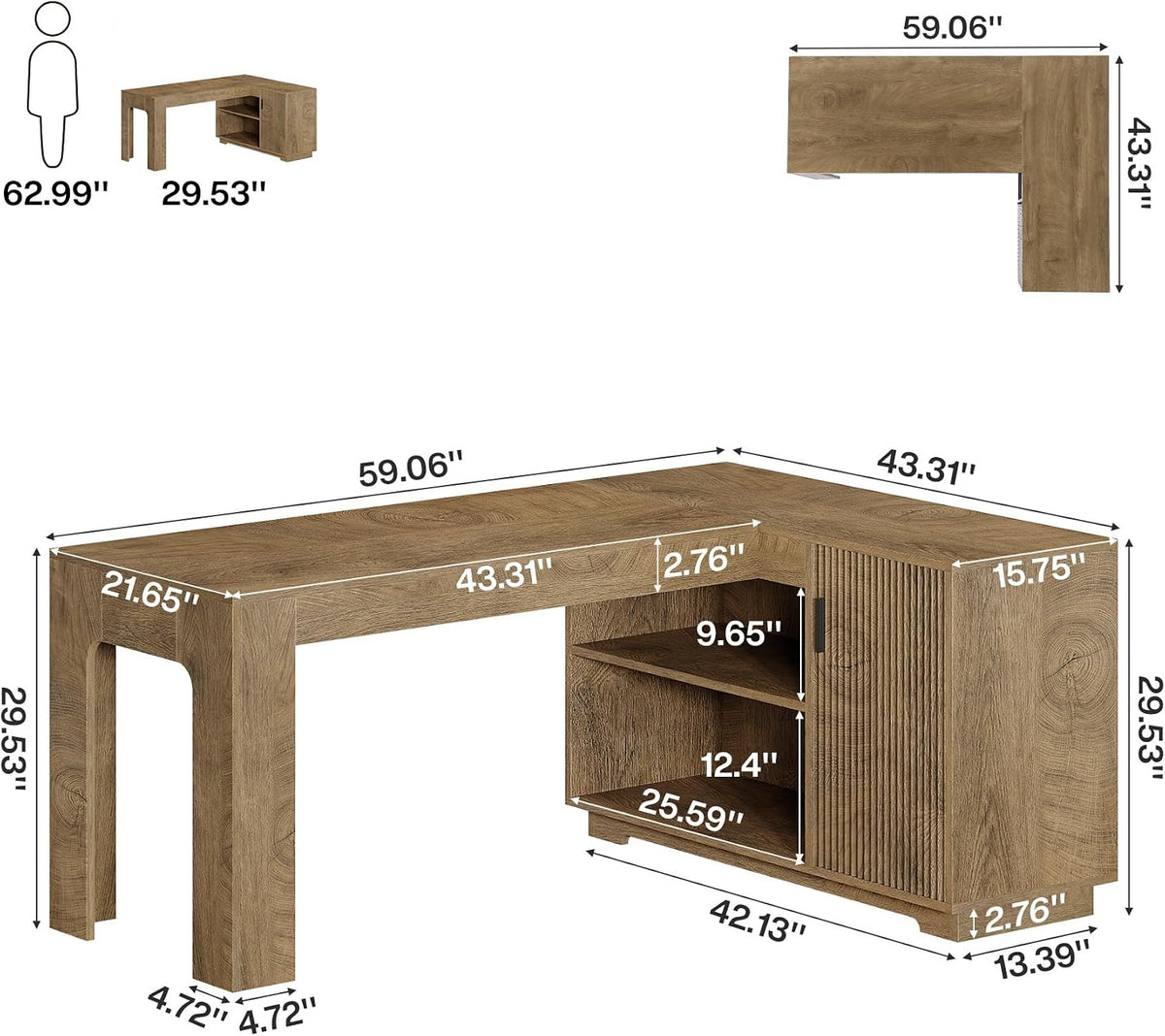 Tribesigns L-Shaped Desk with Storage Cabinet, 59-Inch Farmhouse Corner Compu...