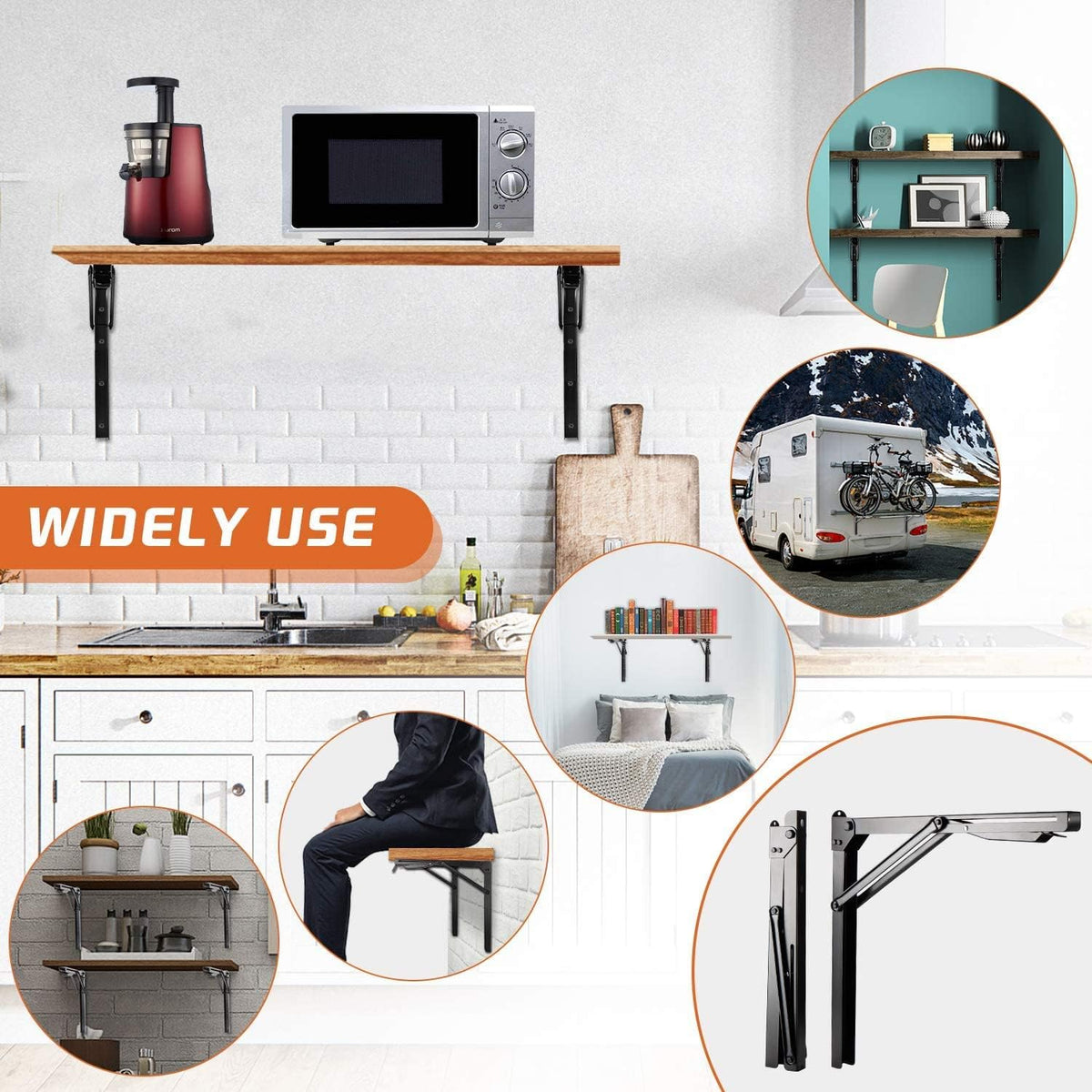 Ultrawall 24 inch Folding Shelf Brackets, Steel Wall Mounted Shelf Bracket