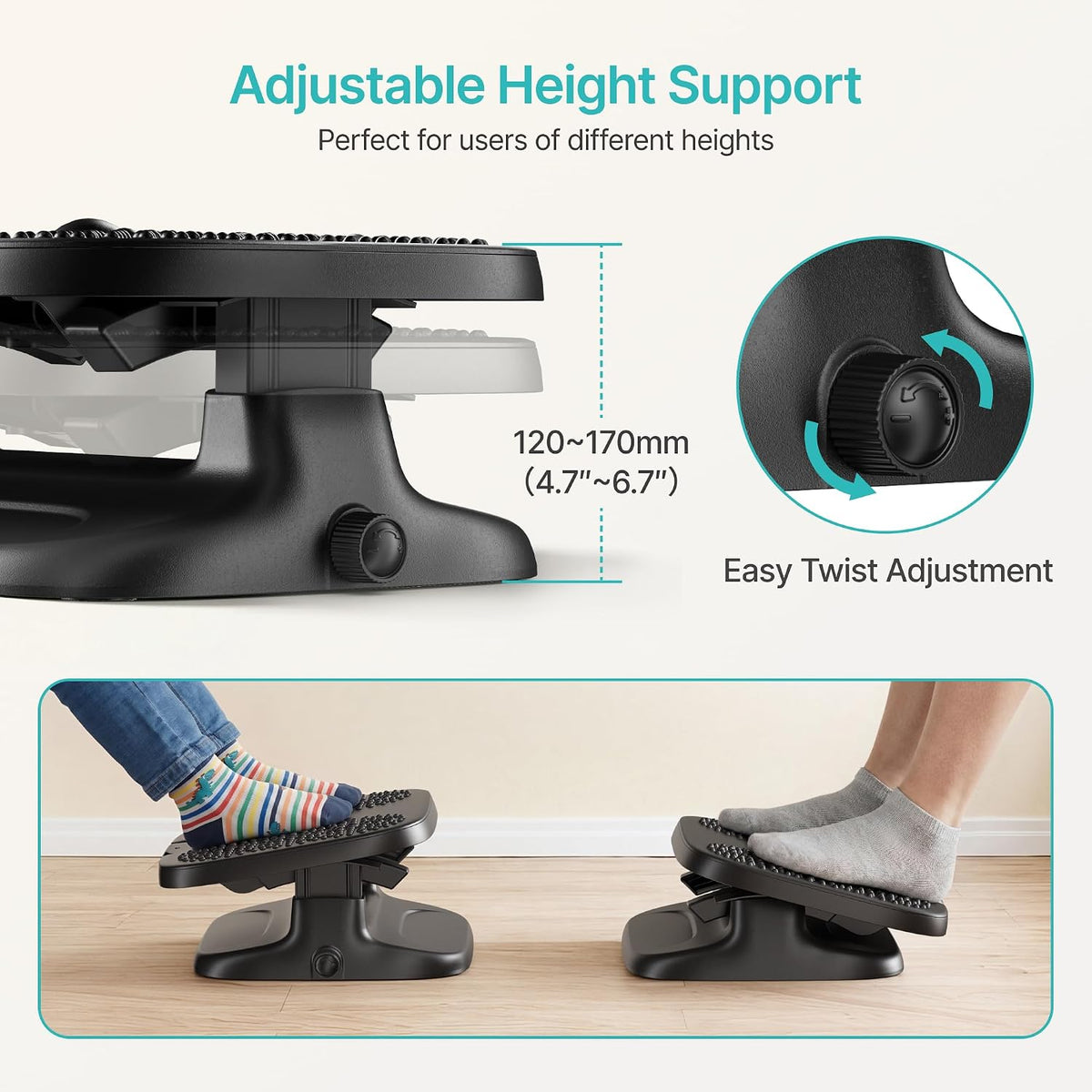 PEGZONE Foot Rest Under Desk with Massage, Ergonomic Stepless Adjustable