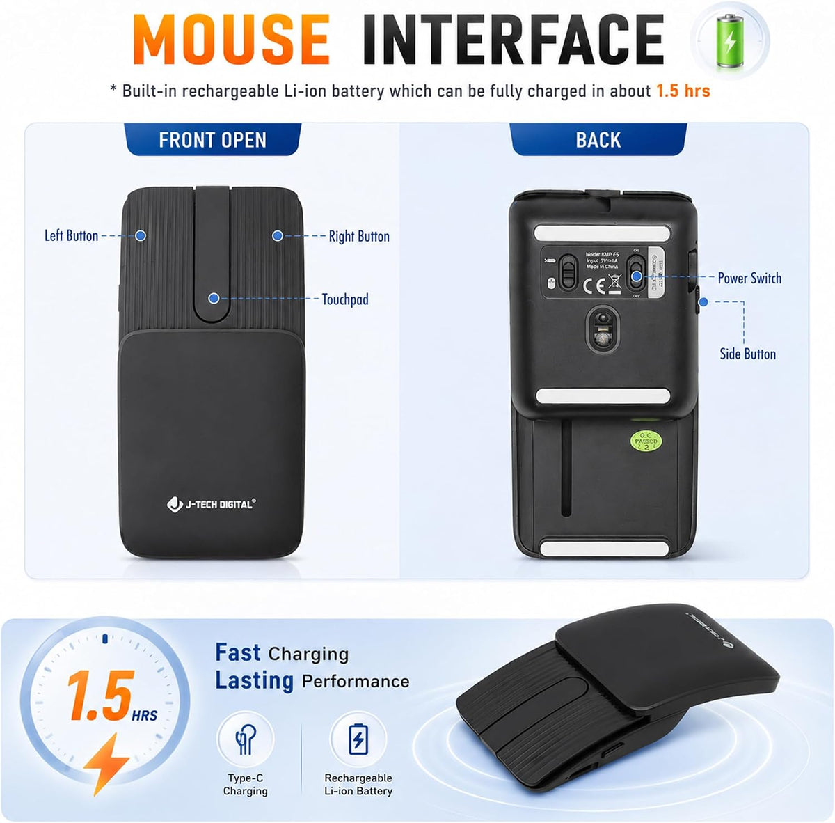 J-Tech Digital Wireless Keyboard and Mouse Combo | Foldable Bluetooth Multi-D...