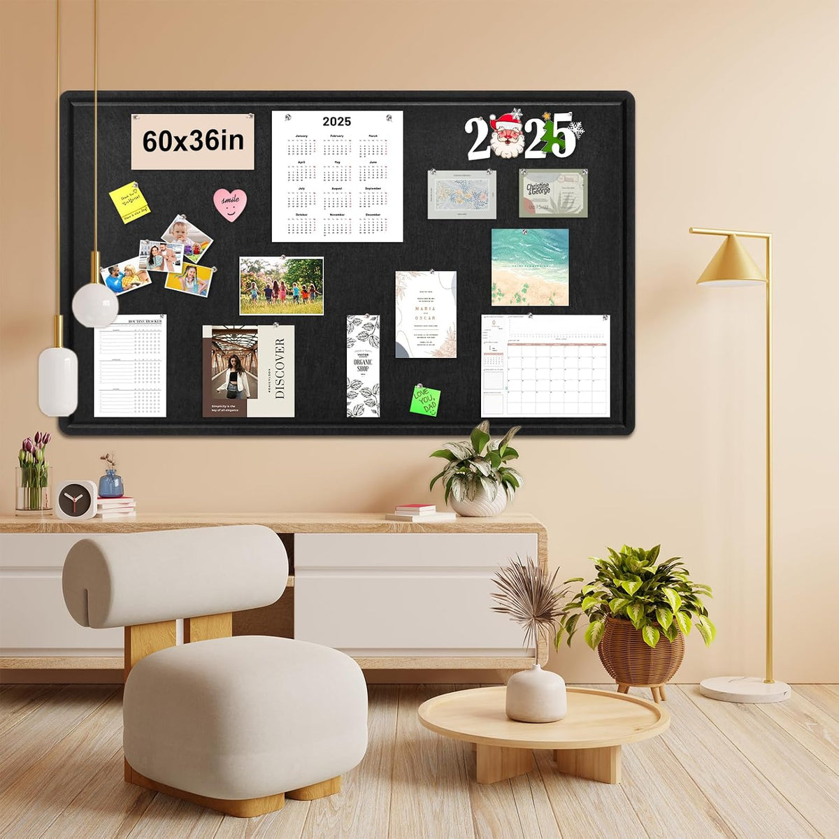 Large Bulletin Board - 60 x 36 Inches, Foldable Decorative Felt Board for Wal...
