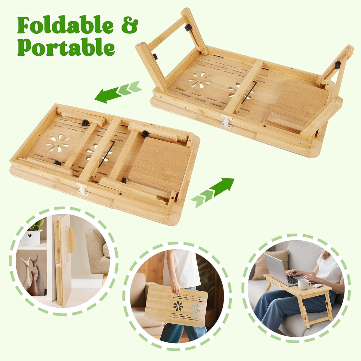 Bamboo Bed Desk, Lap Desk for Adults, Laptop Stand for Bed, Bed Table Tray
