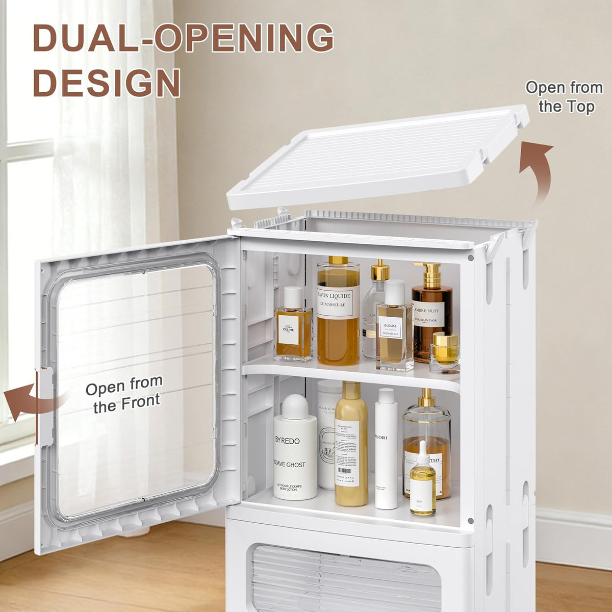 VECELO Narrow Bathroom Storage Cabinet with 2 Drawer, Foldable Storage Organi...