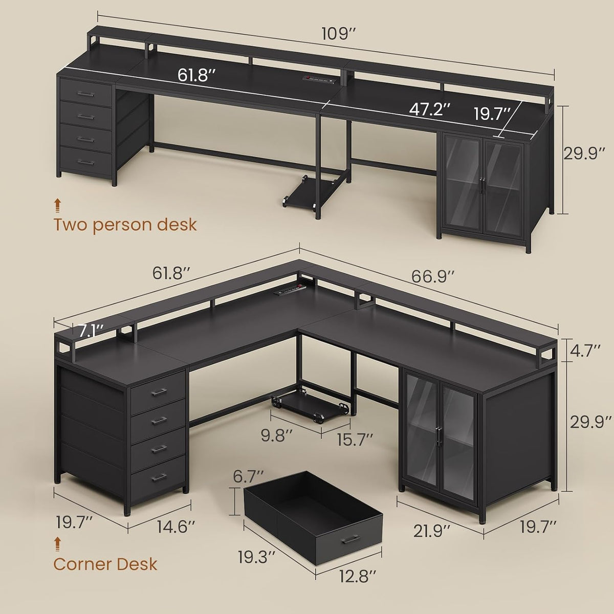 SEDETA L Shaped Gaming Desk with 4 Drawers, 109” Computer Desk with Display C...
