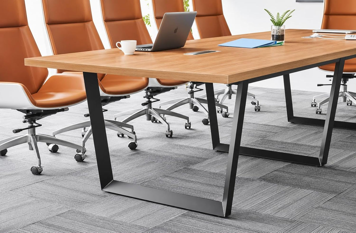 12FT Conference Table with Cable Management Grommets — Modern Rectangle Offic...
