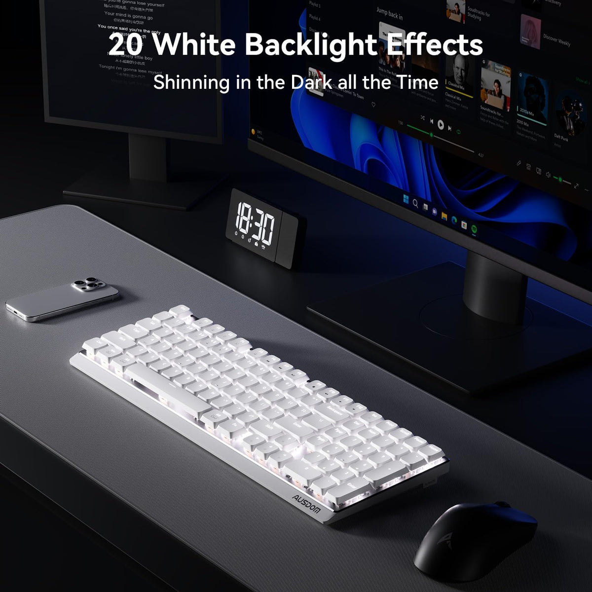 AUSDOM Wireless Mechanical Silent Office Keyboard, Low-Profile Linear Switche...