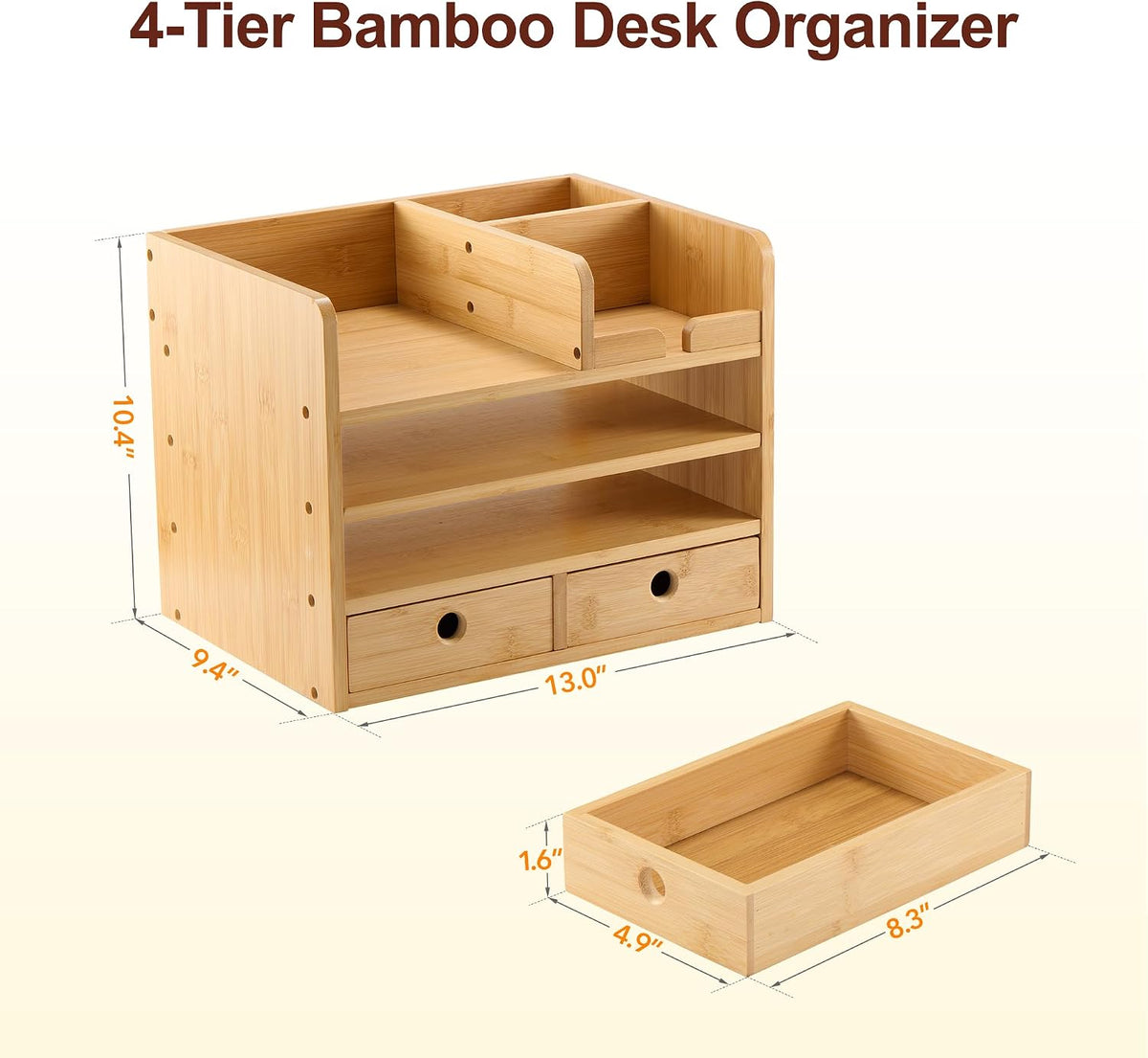 Bamboo Desk Organizer with Drawers, Makeup Storage for Home Office