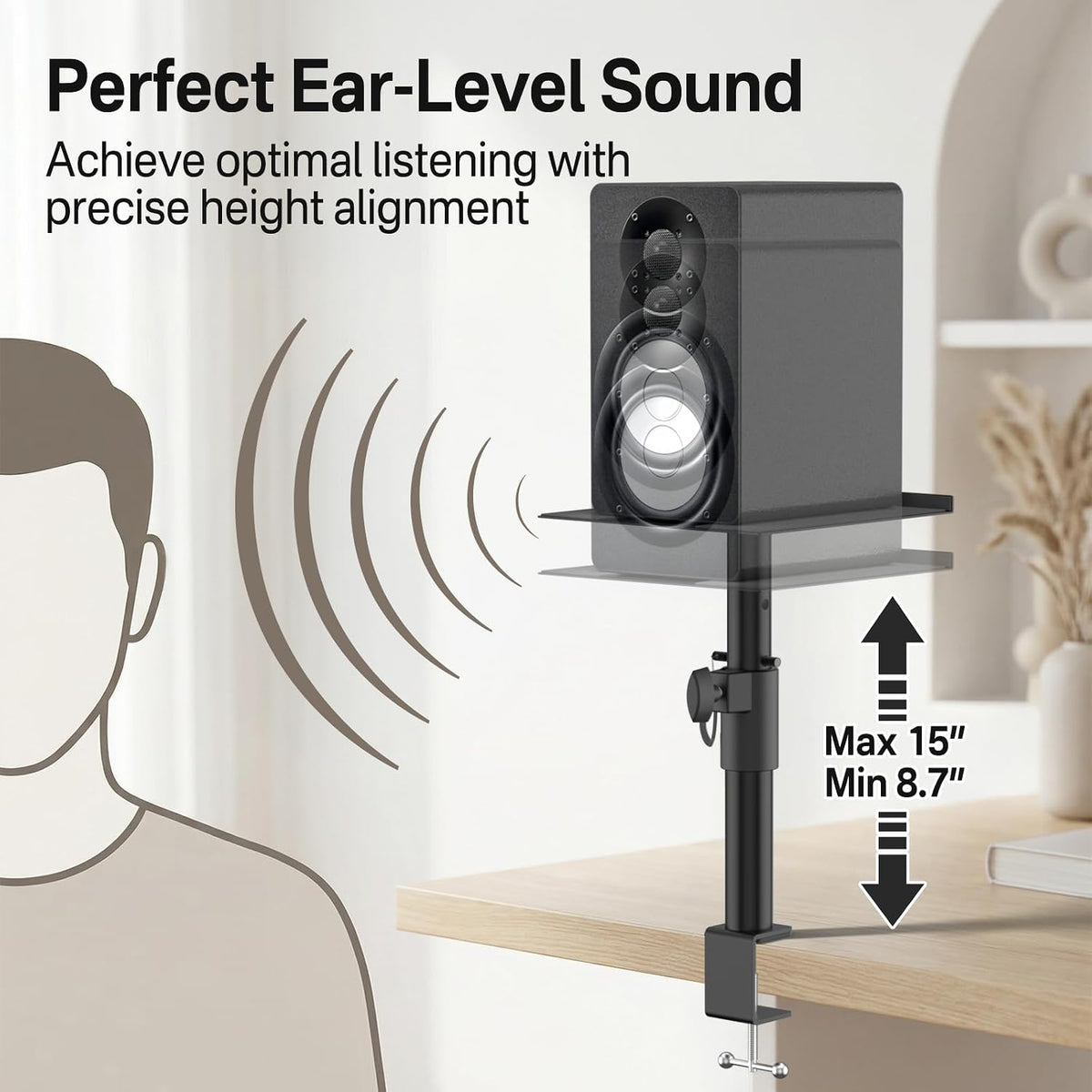 Clamp-On Desktop Speaker Stand Pair, Heavy-Duty 9.3" x 8.9 Plate for Edi...