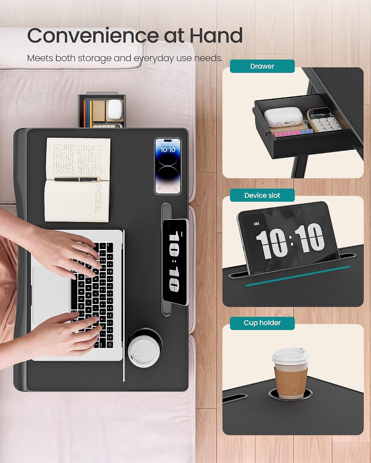 SONGMICS Foldable Lap Desk, Portable Bed Desk Table Tray w/Cup Holder Tray
