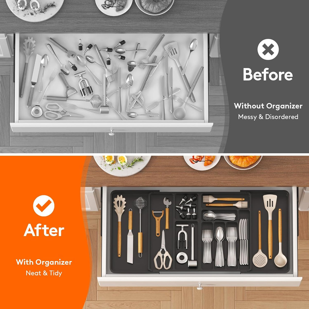 Lifewit Utensil Organizer for Kitchen Drawer, Expandable Cooking Tray