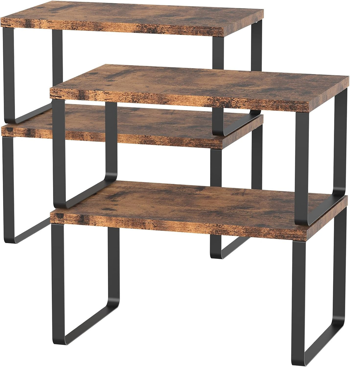 CADUKE Set of 4 Counter Shelves Kitchen Cabinet Shelf Organizer Brown