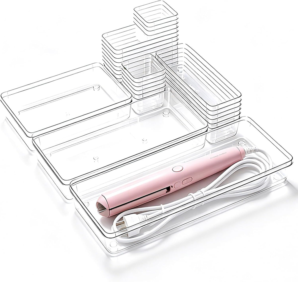 Manalete 31 Pcs Clear Plastic Drawer Organizer, Makeup & Vanity Organizer