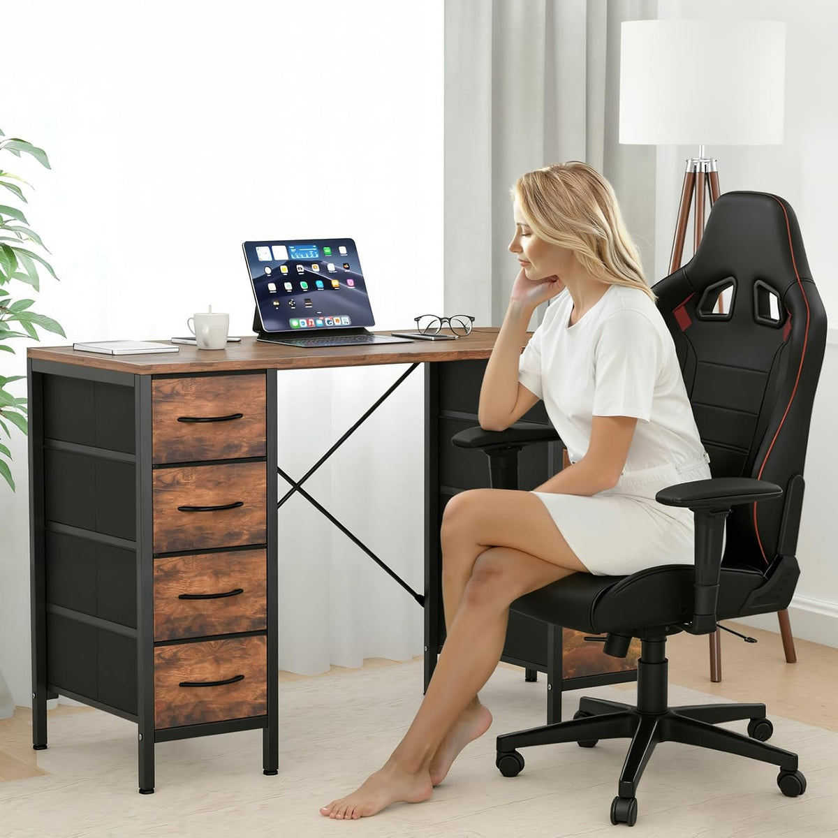 OLIXIS 47" Computer Desk with 8 Drawers, Home Office Workstation