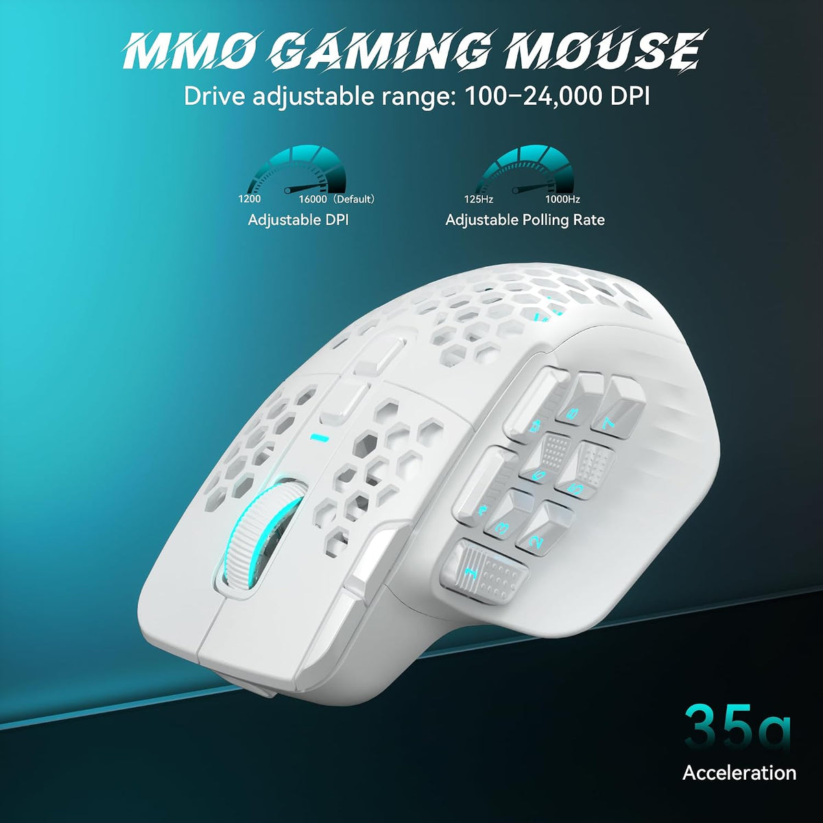 SM809 Pro Tri-Mode MMO Gaming Mouse, 16 Custom Buttons & 24000 DPI