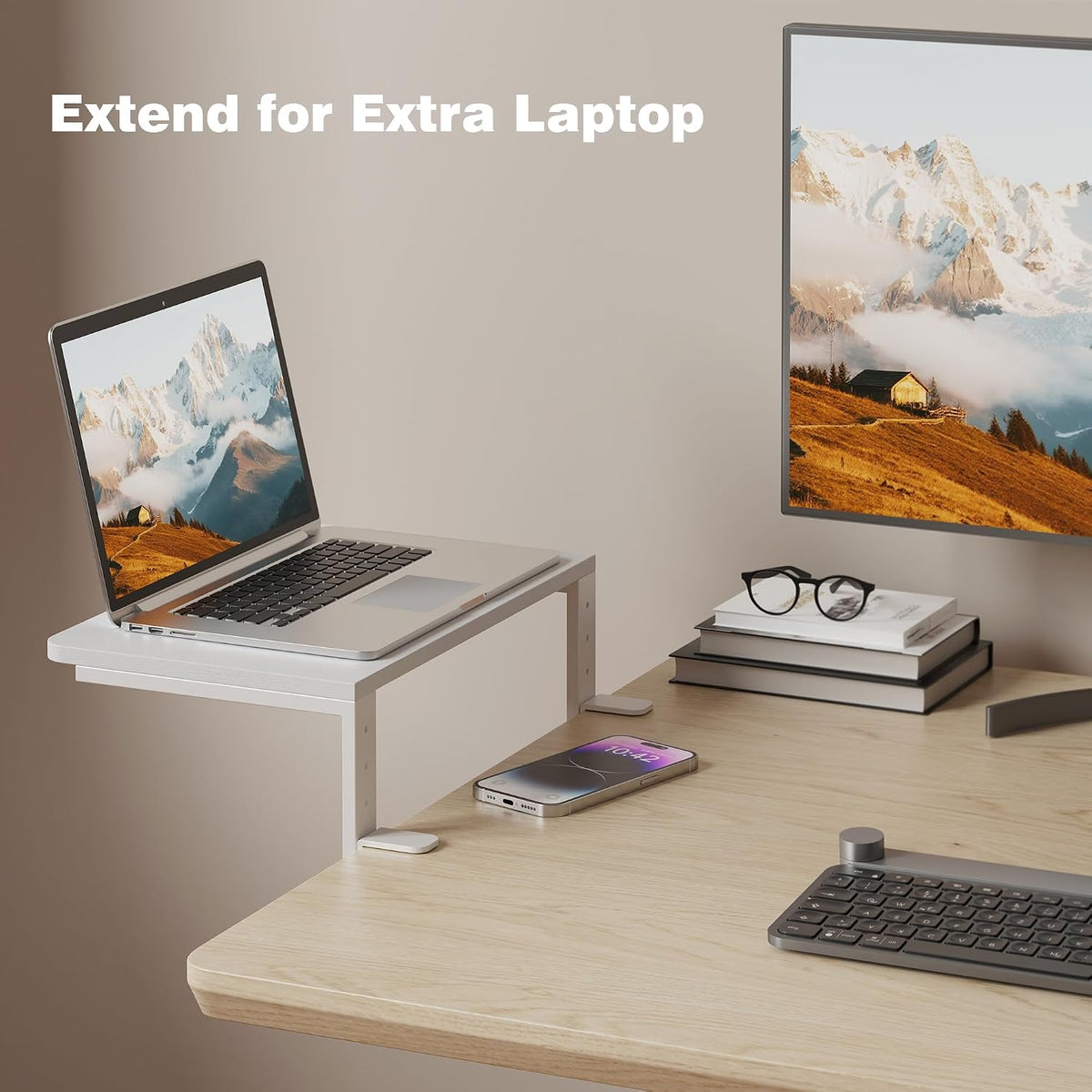 Desk Extender, 15-inch Clamp-On Desk Shelf, Height-Adjustable Desktop Shelf O...