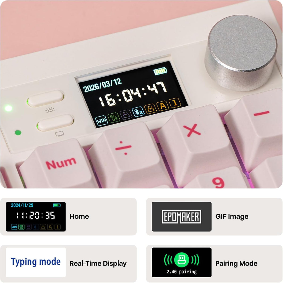 EPOMAKER QK108 Full Size Mechanical Keyboard with Screen & Knob, 8000mAh