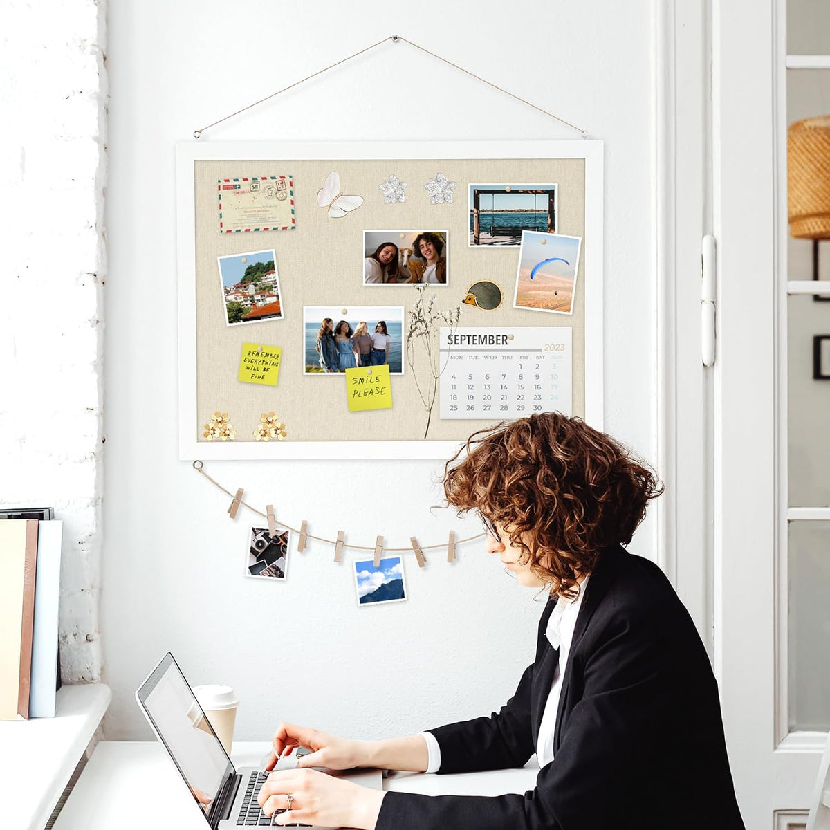 Double-Sided Wood Framed Cork Board with Linen, 36" x 24"
