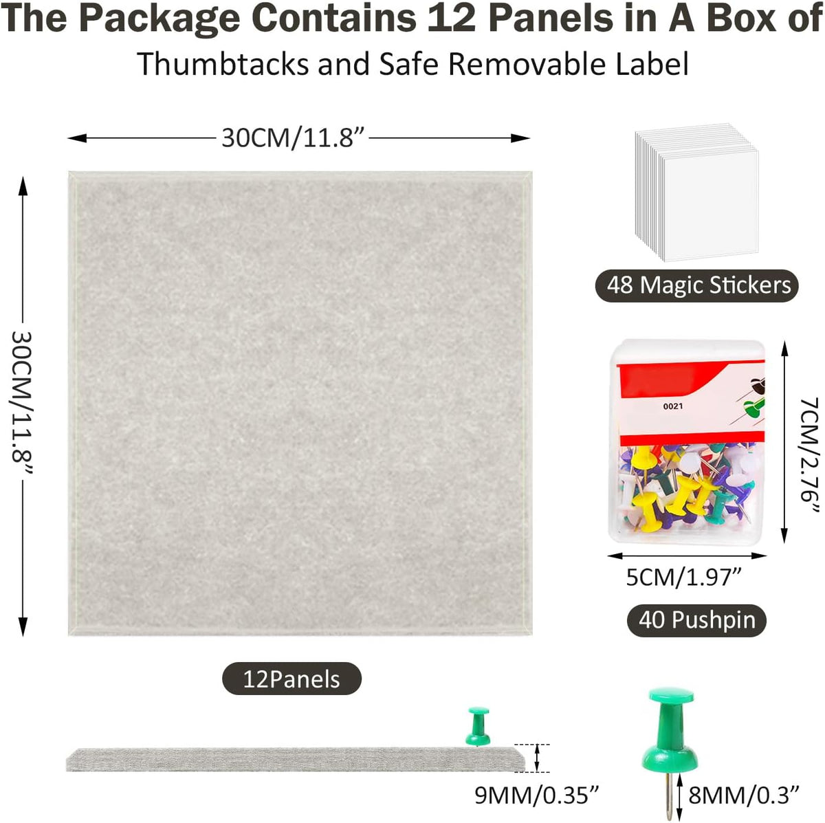 Felt Wall Tiles Bulletin Board with Removable Adhesive, 47"x35" Bei...