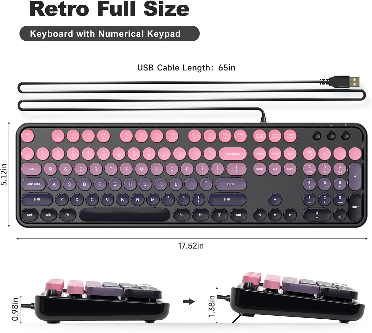 MOFII Wired Retro Typewriter Keyboard and Mouse Combo, Full Size USB Plug &am...