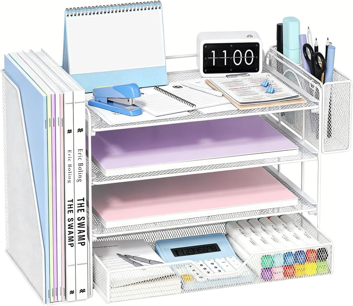 OPNICE Desk Organizers and Accessories, 4-Tier Desktop File Organizer with Dr...