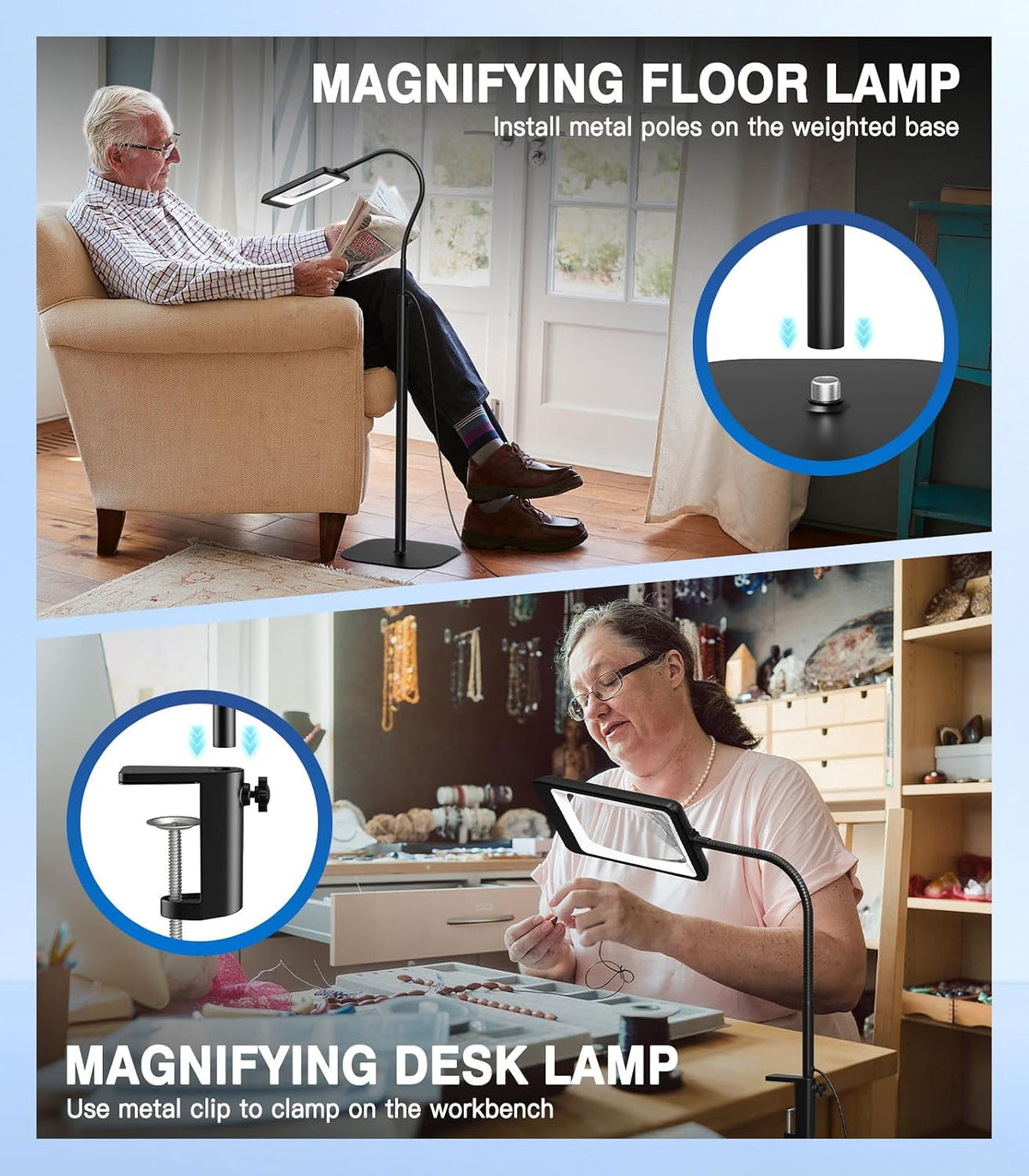 MoKo 10X Floor Magnifying Glass with Light and Stand, Extra Large Lens