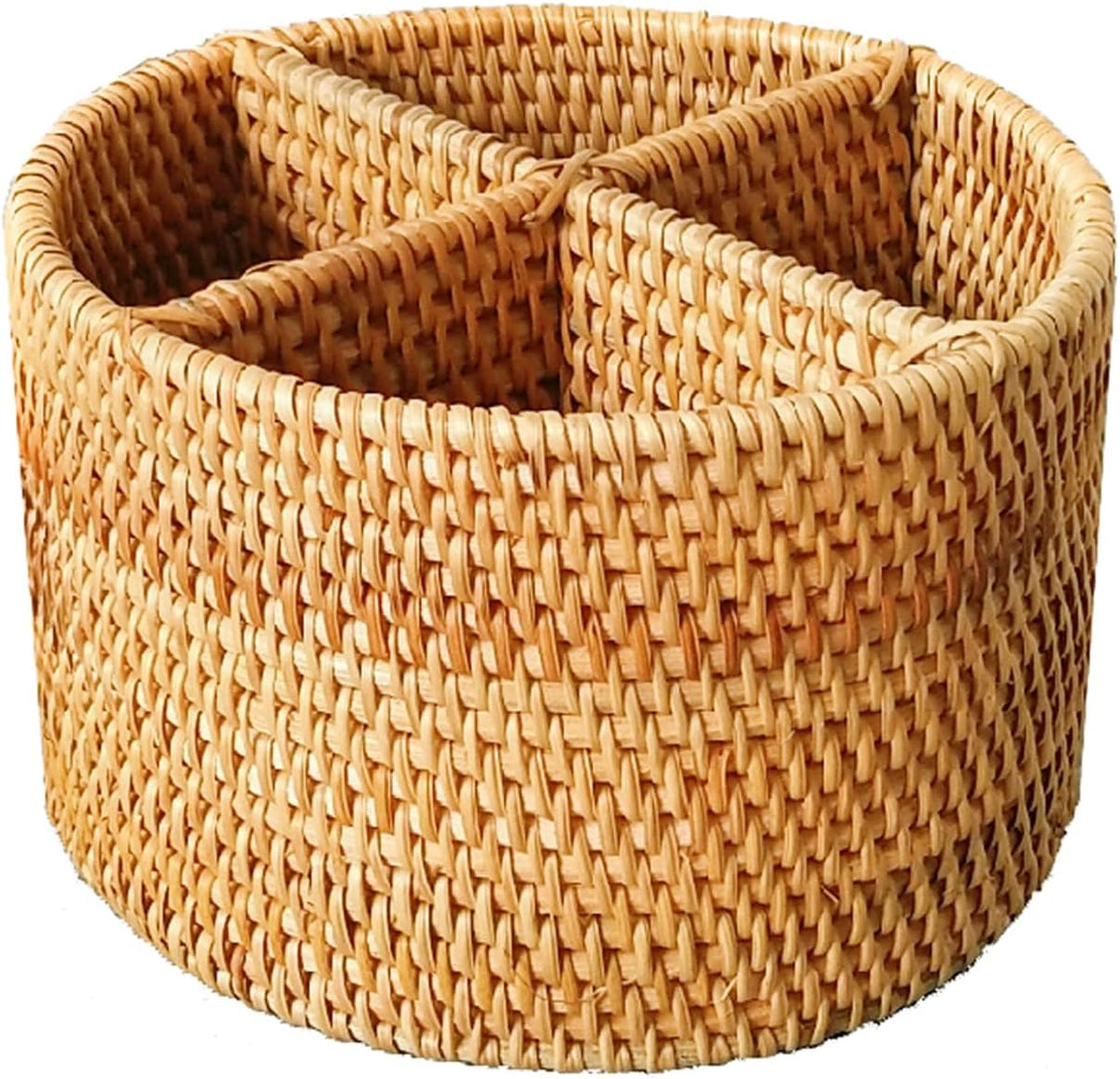 i-lan Natural Rattan 4 Compartments Storage Holder Cosmetics Organizer Utensi...