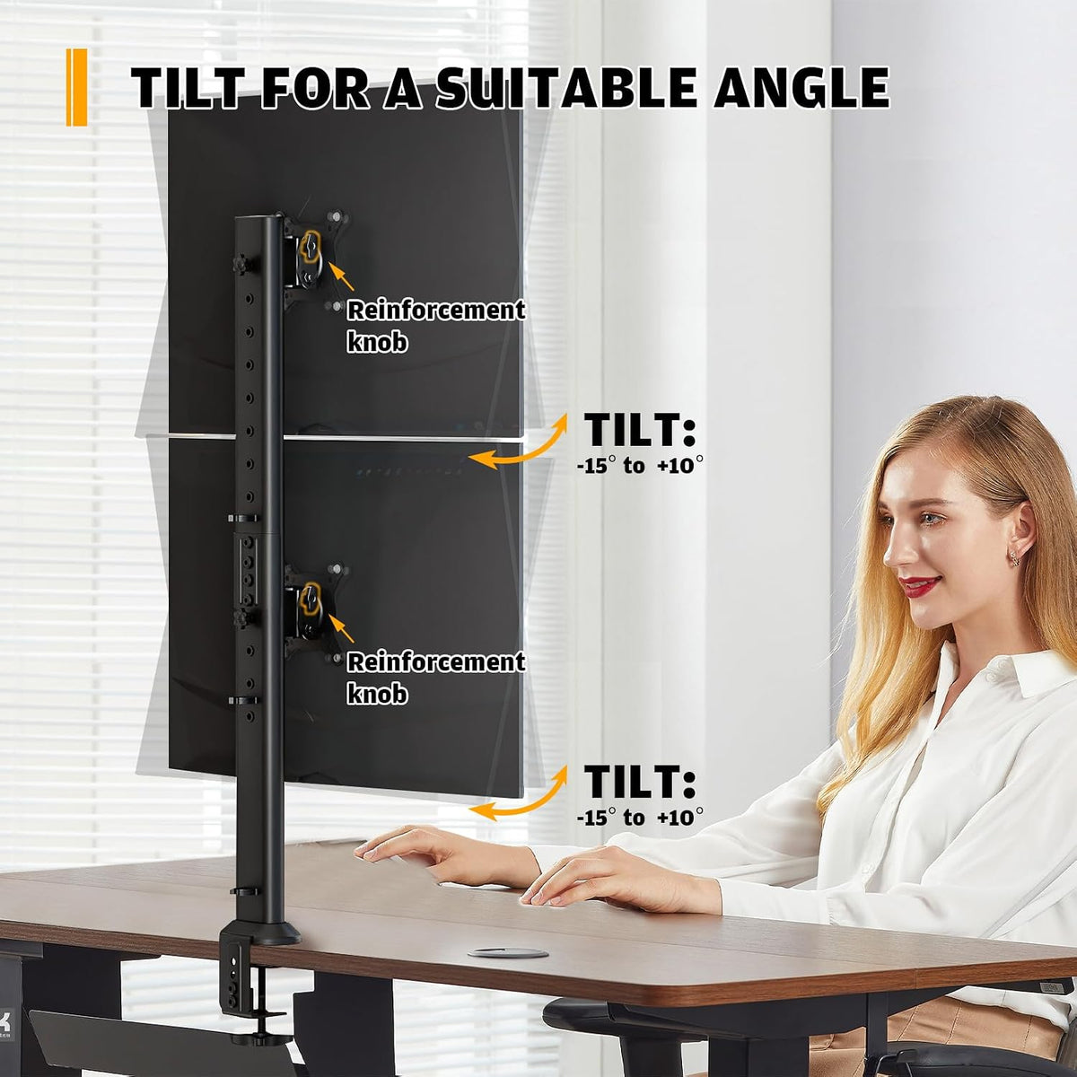 HEMUDU Dual Monitor Articulating Desk Mount Arm Stand - Vertical Stack Screen...