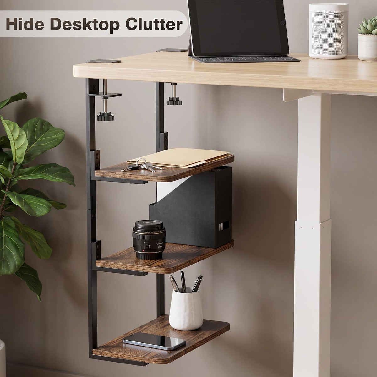 3-Tier Desk Shelf, Adjustable Clamp-On Desktop Organizer