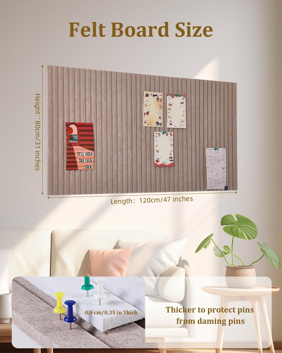 48 x 32 inches Large Bulletin Board, Decorative Felt Pin Board, 0.35“ Thick F...