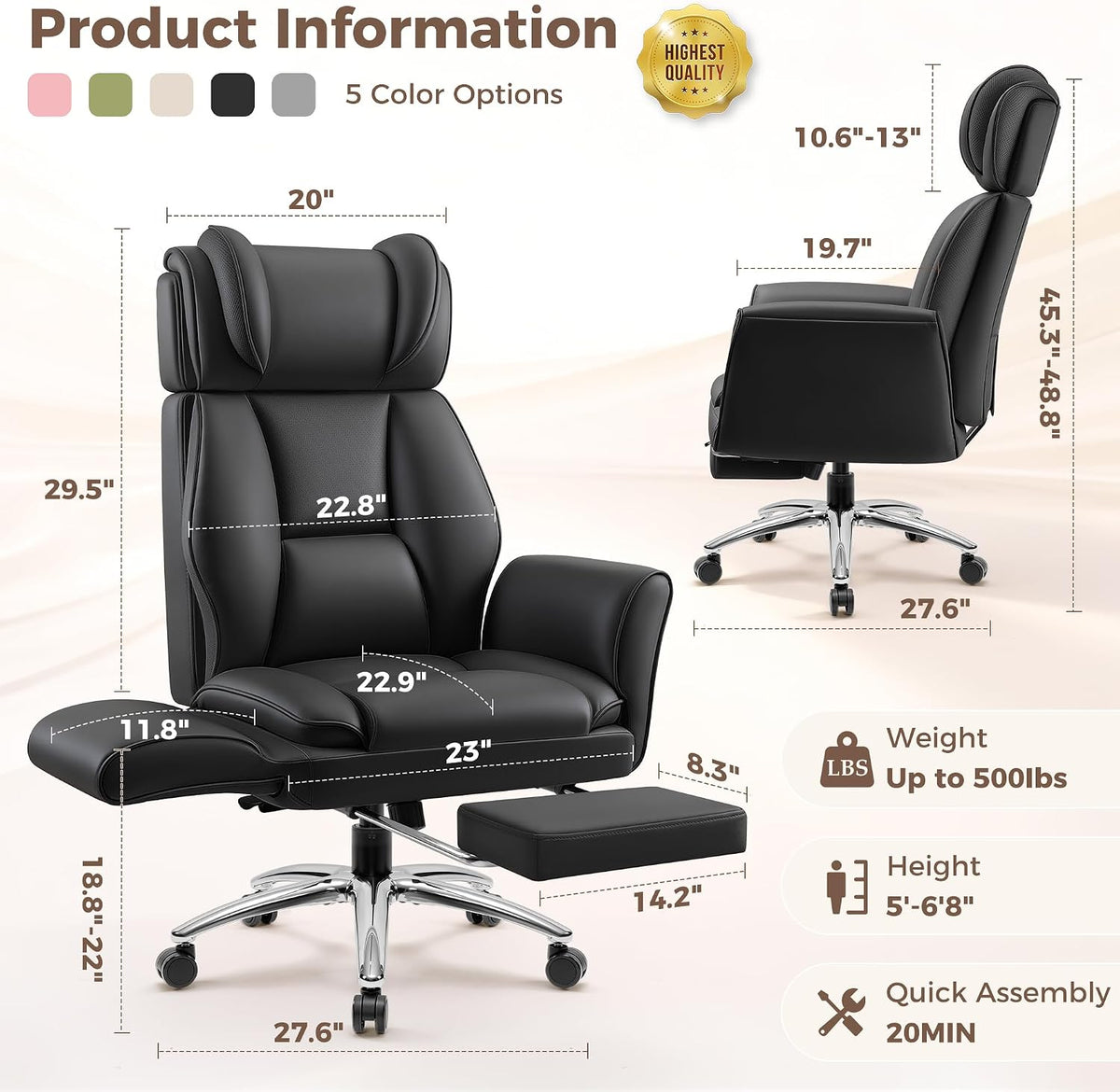 Big and Tall Office Chair, Flip Armrests for Pets & Cross Legged Sitting,...