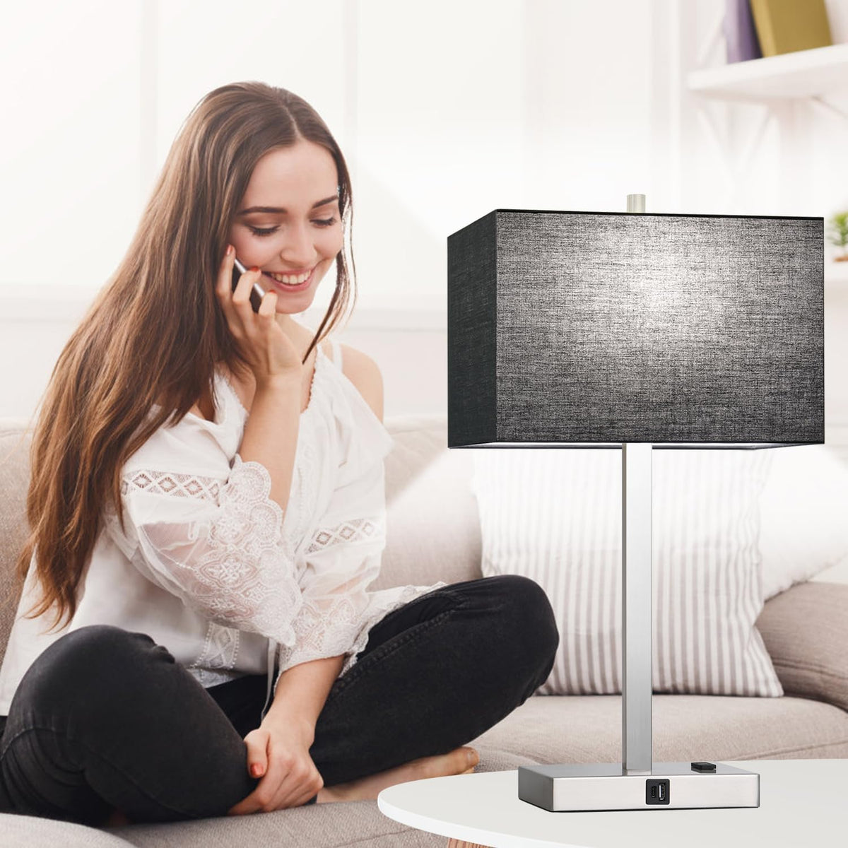 21" Touch Bedside lamps with 2 USB & AC Outlets, 3-Way Dimmable Beds...