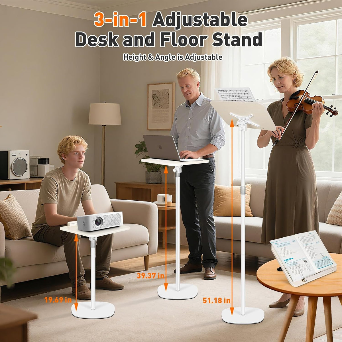 2-in-1 Floor Standing Book Stand, Foldable Book Holder for Reading with Page ...