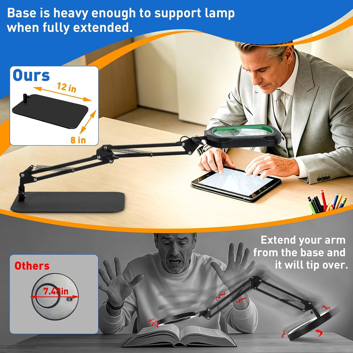 12X Square Magnifying Glass with Light and Stand, 2-in-1 Hands-Free
