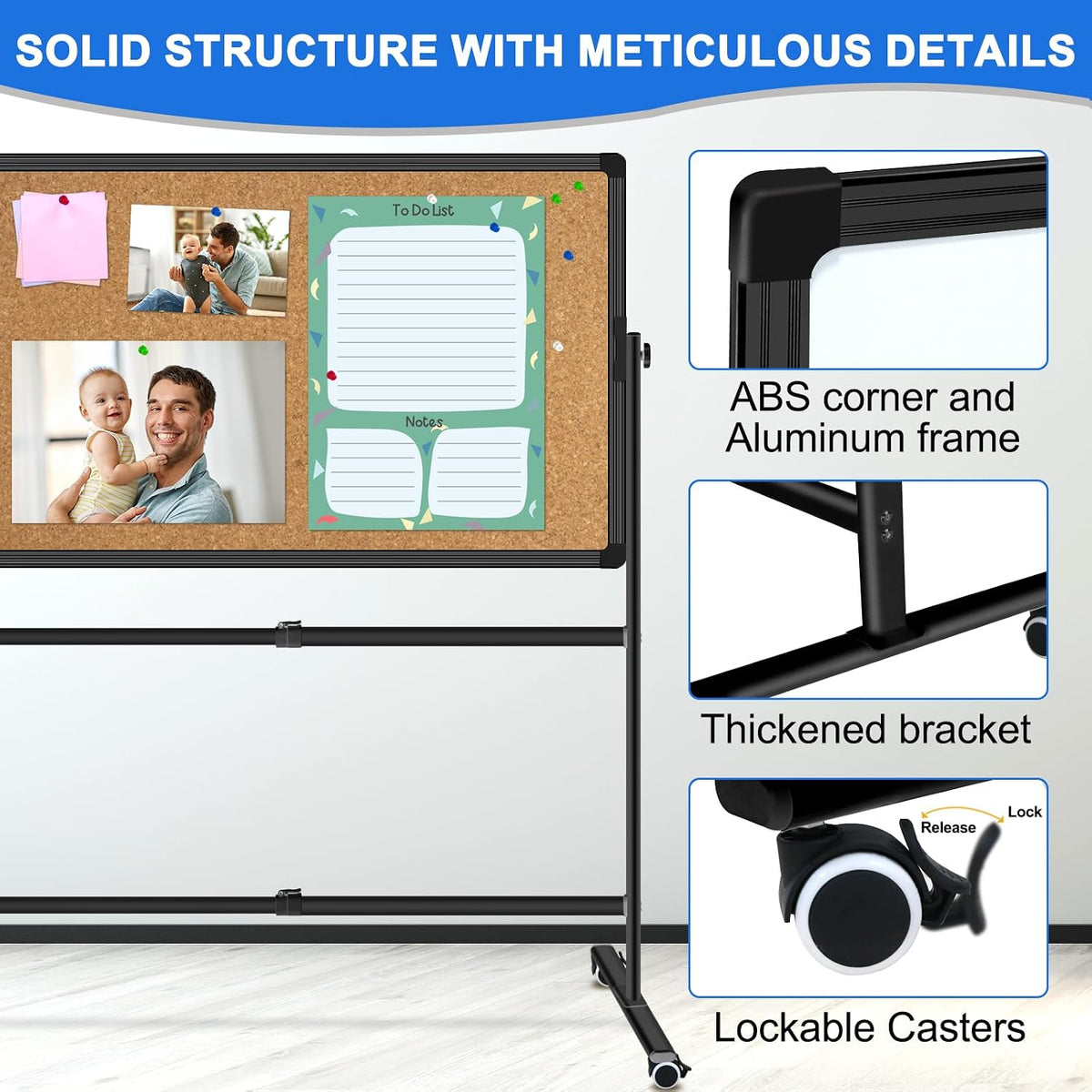 Max-officoo 36"x24" Double-Sided Mobile Whiteboard and Cork Boards ...