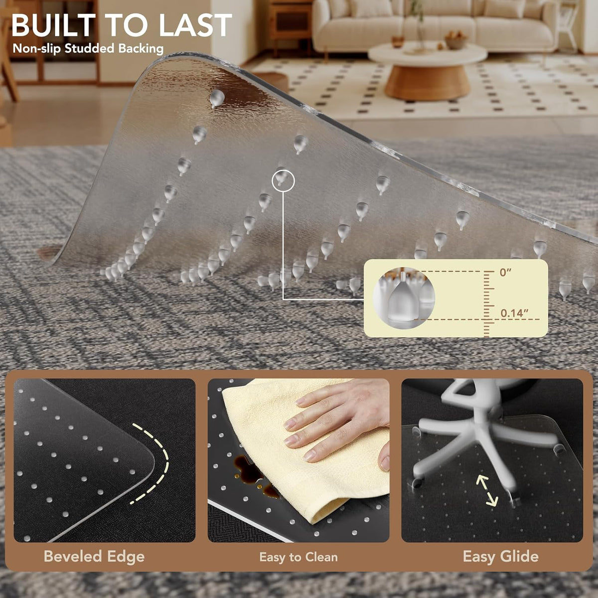 Office Chair Mat for Low Pile Carpet, 45" x 53" Clear Plastic